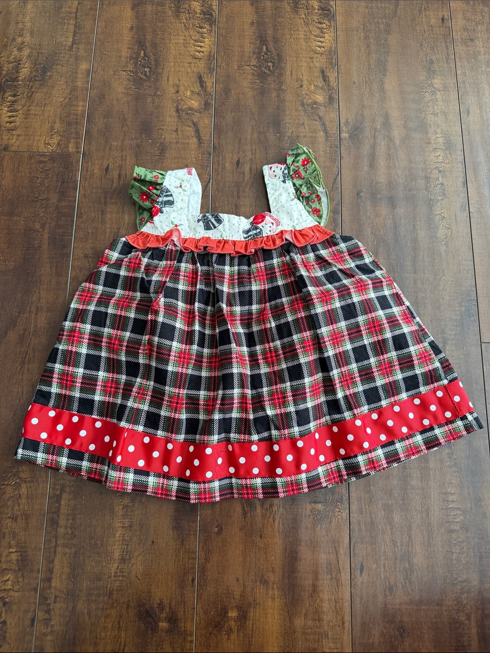 Platinum Matilda Jane Red and Black Plaid Holiday Top with Polka Dot Trim